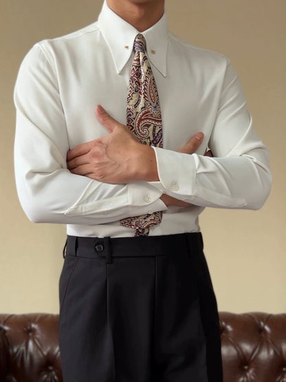 Pointed Collar Shirt with Collar Bar