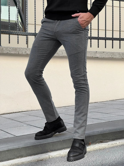 Benjamin Slim Fit High Quality Gray Patterned Mink Pants