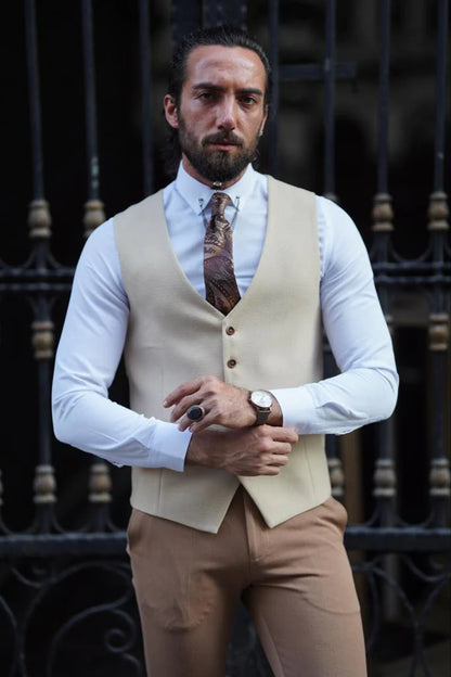 Stefano Slim Fit Beige Plaid Vest for Modern Gentlemen