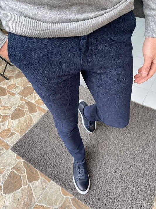 Wilson Navy Blue Slim Fit Cotton Pants for Versatile Elegance