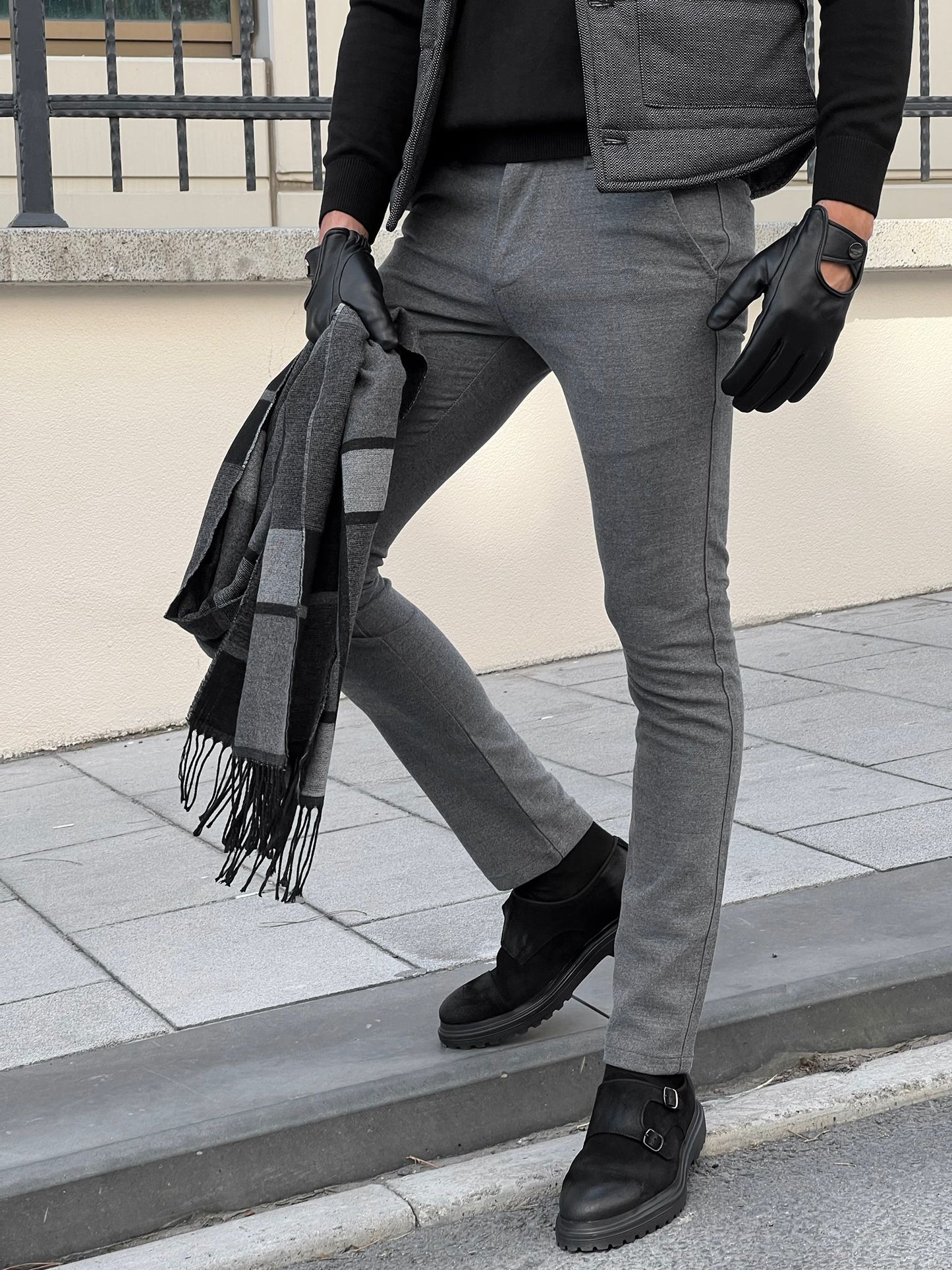 Benjamin Slim Fit High Quality Gray Patterned Mink Pants