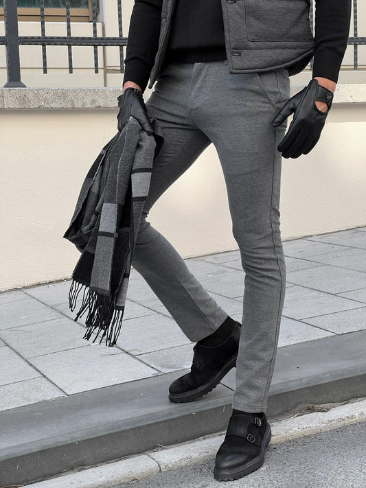 Benjamin Slim Fit High Quality Gray Patterned Mink Pants