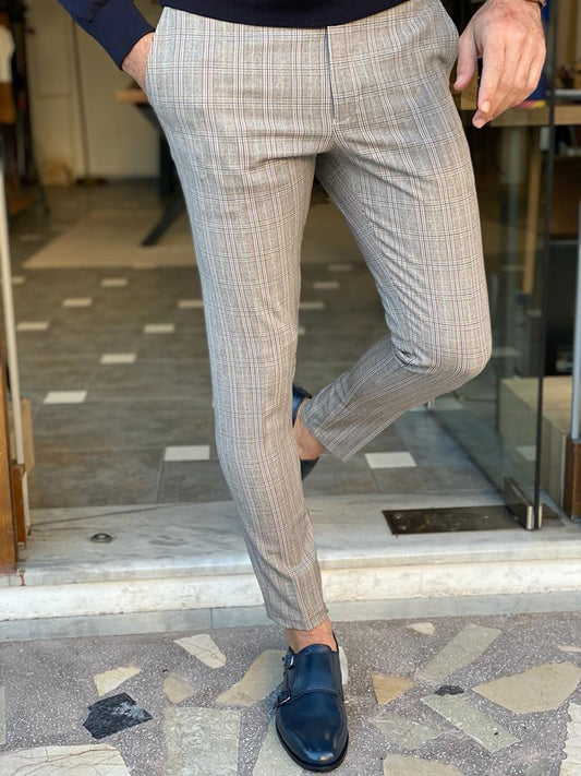 Empire Gray Slim Fit Plaid Pants - Versatile Elegance for Every Occasion
