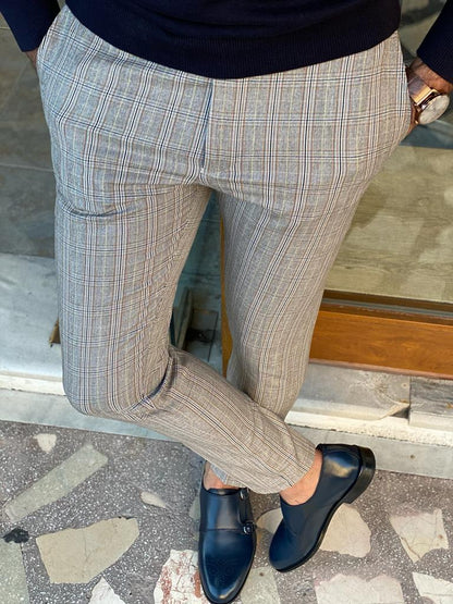 Empire Gray Slim Fit Plaid Pants - Versatile Elegance for Every Occasion