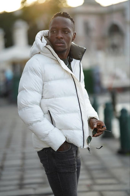 Enid White Hooded Puffer Jacket