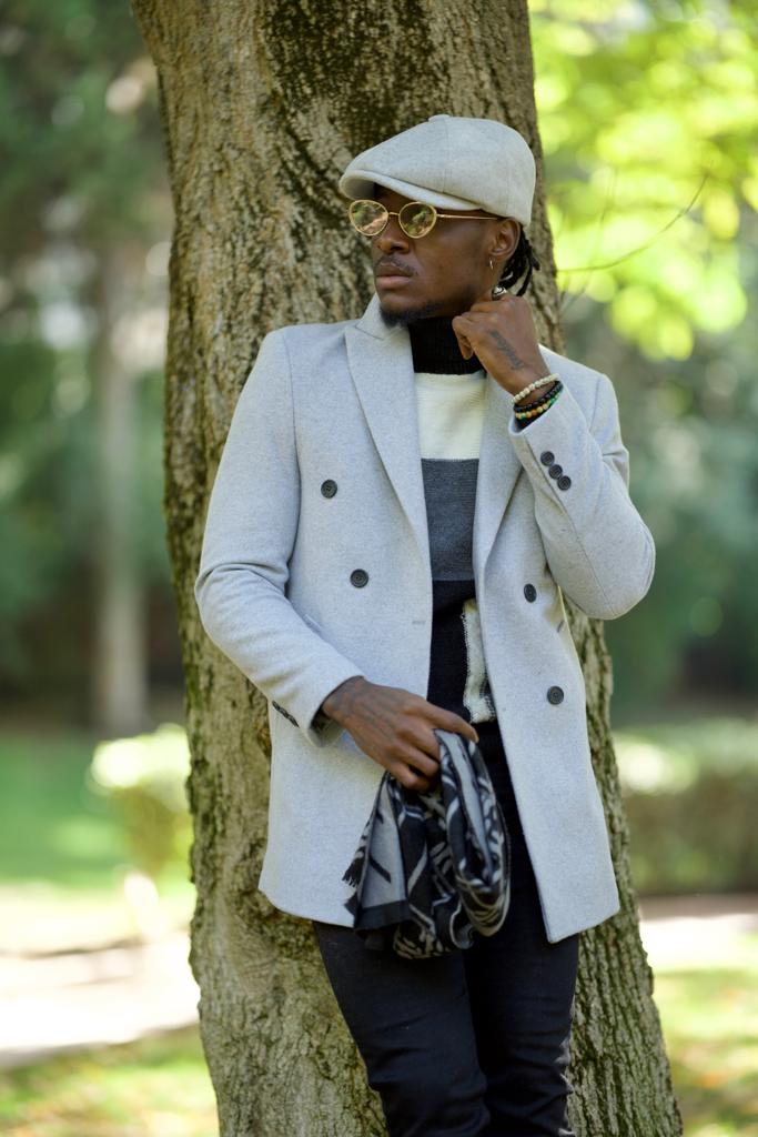 Caesar Slim Fit Double Breasted Grey Wool Cachet Coat