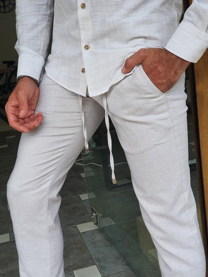 Bastoni Beige Slim Fit Linen Pants - Versatile Comfort for Every Occasion