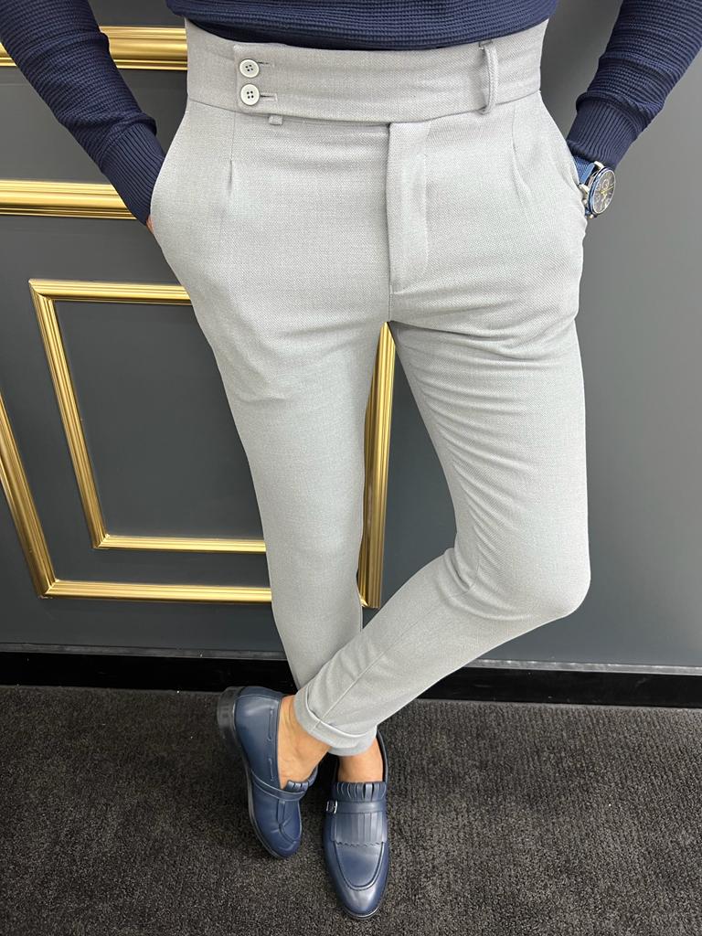 Avion Gray Slim Fit Cotton Pants for Men