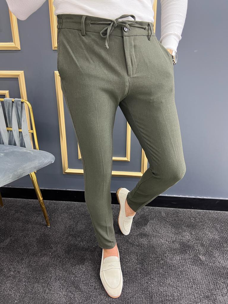 Avion Khaki Slim Fit Laced Pants