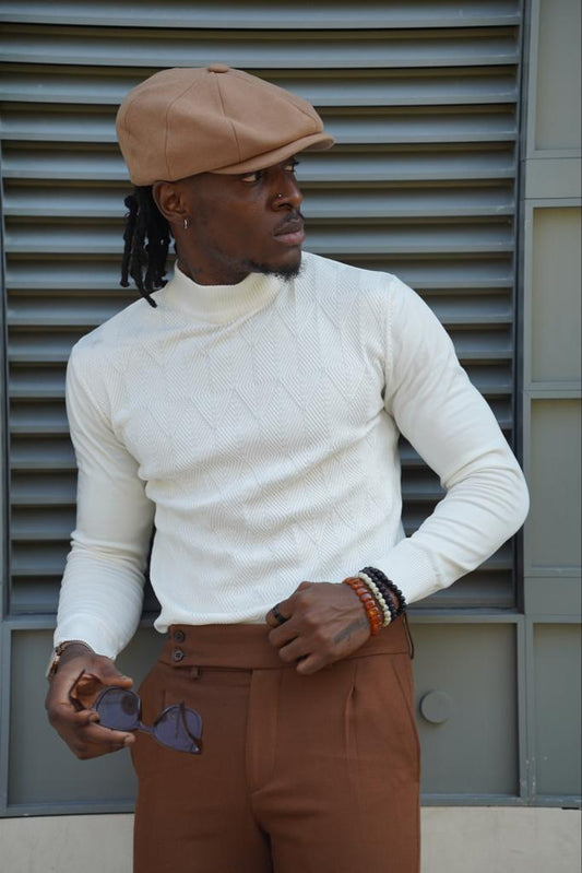 Amber White Slim Fit Mock Turtleneck Sweater for Men