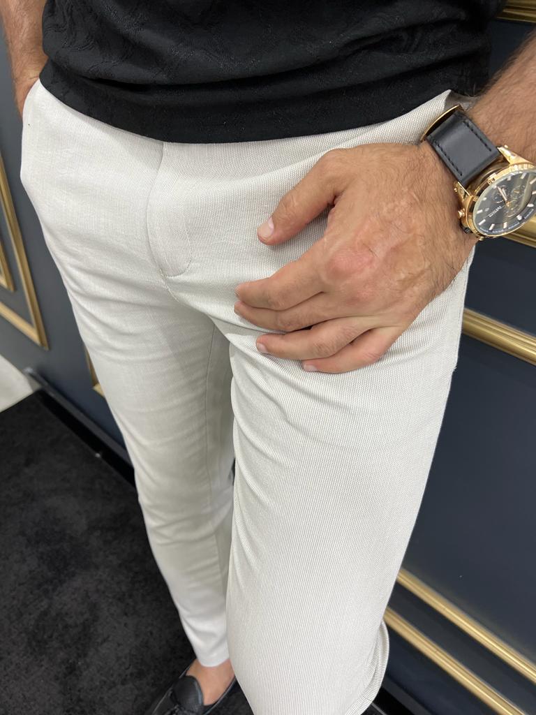 Tampa Beige Slim Fit Cotton Pants for Versatile Style