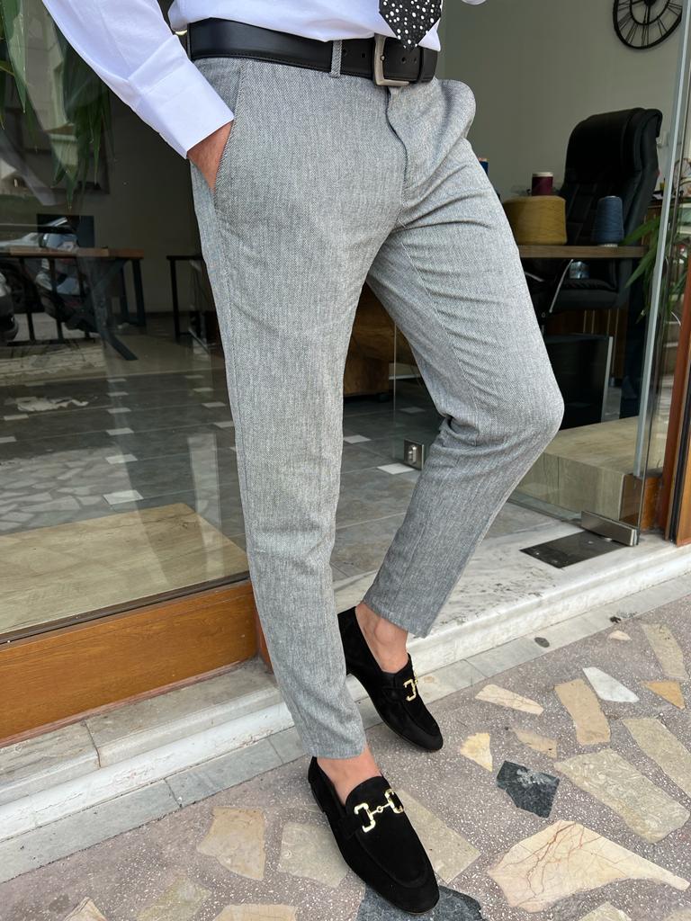 Tampa Gray Slim Fit Linen Pants for Men