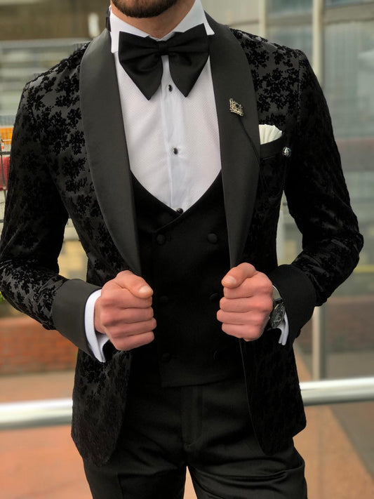 Abboud Black Embroidery Tuxedo - Timeless Elegance for Formal Occasions