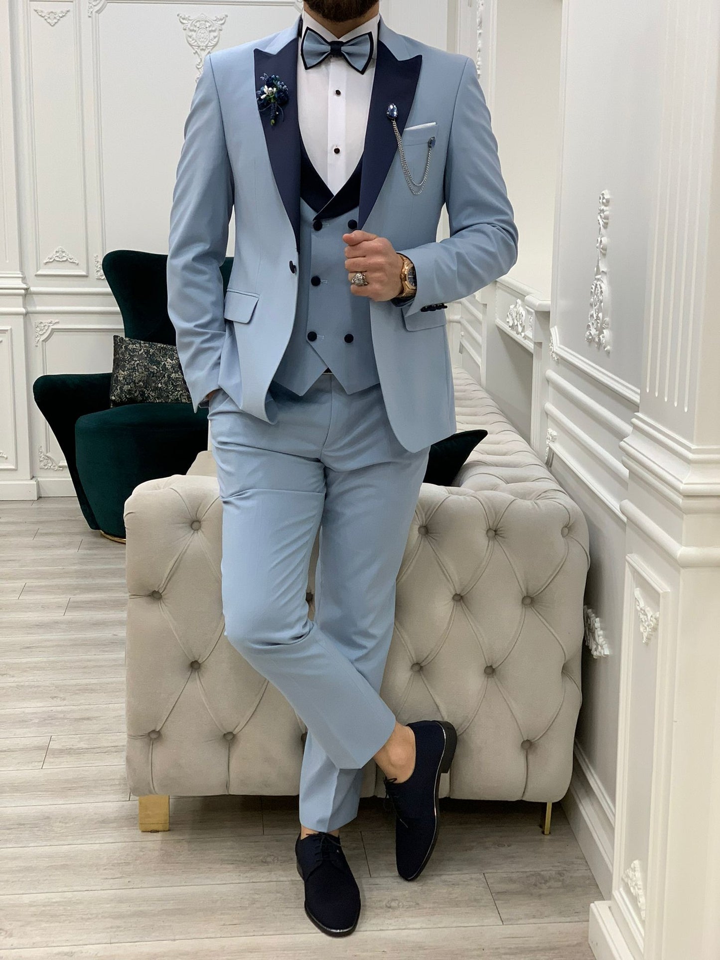Perris Ice Blue Slim Fit Tuxedo