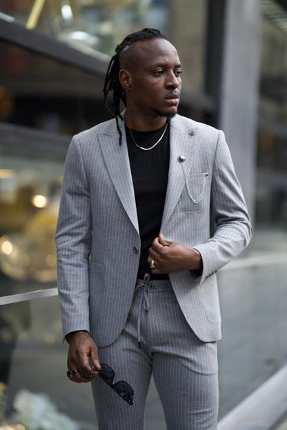 Sorento Gray Slim Fit Pinstripe Cotton Suit