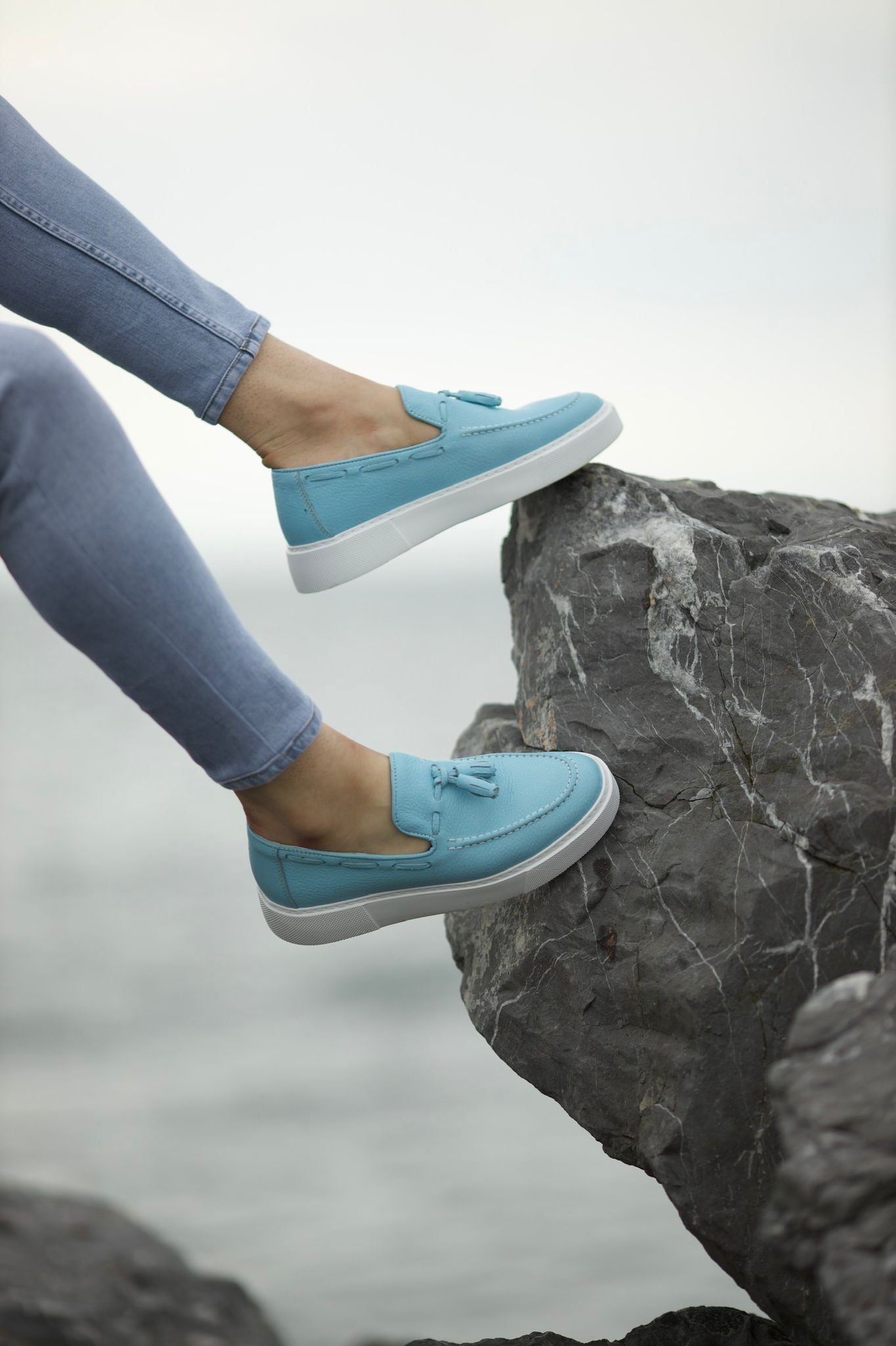 Prince Tassel Detail Leather Blue Shoes