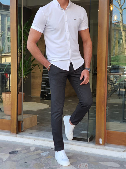 Brabion Aron White Slim Fit Short Sleeve Shirt - Versatile Elegance