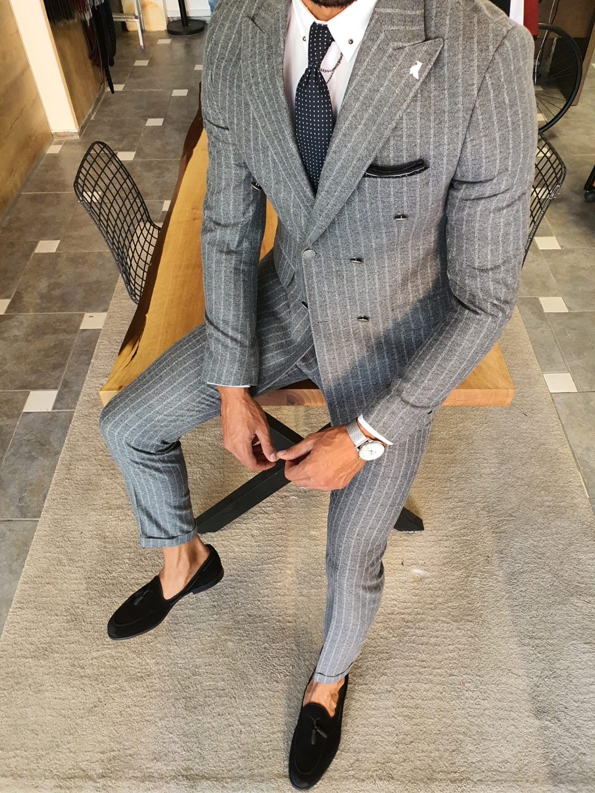 Wellington Gray Pinstripe Double Breasted Suit