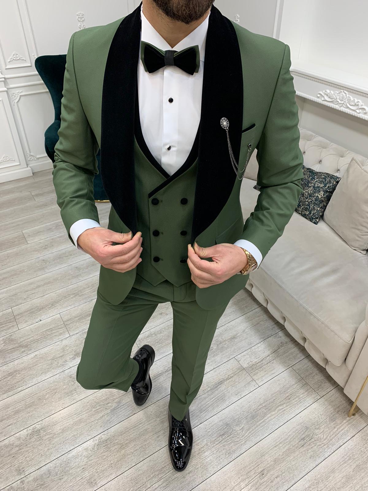 Eden Light Green Slim Fit Velvet Shawl Lapel Tuxedo