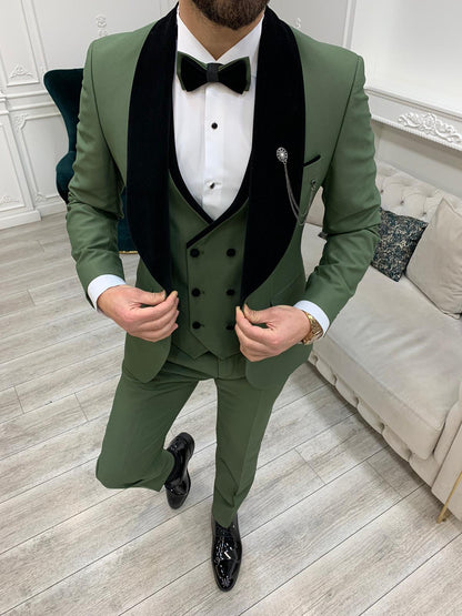 Eden Light Green Slim Fit Velvet Shawl Lapel Tuxedo