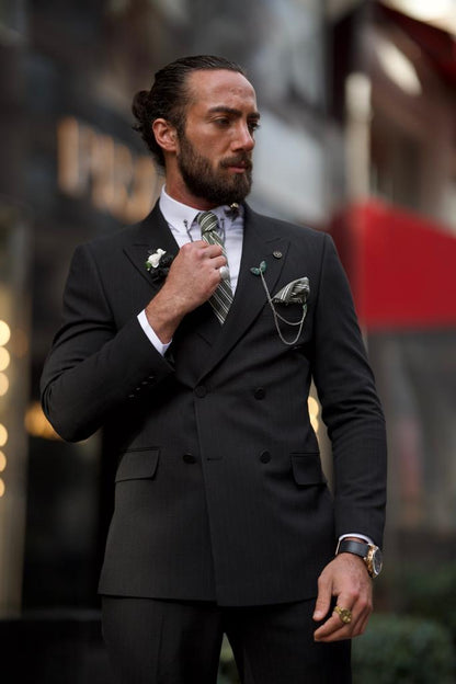 Sorento Black Slim Fit Double Breasted Pinstripe Suit