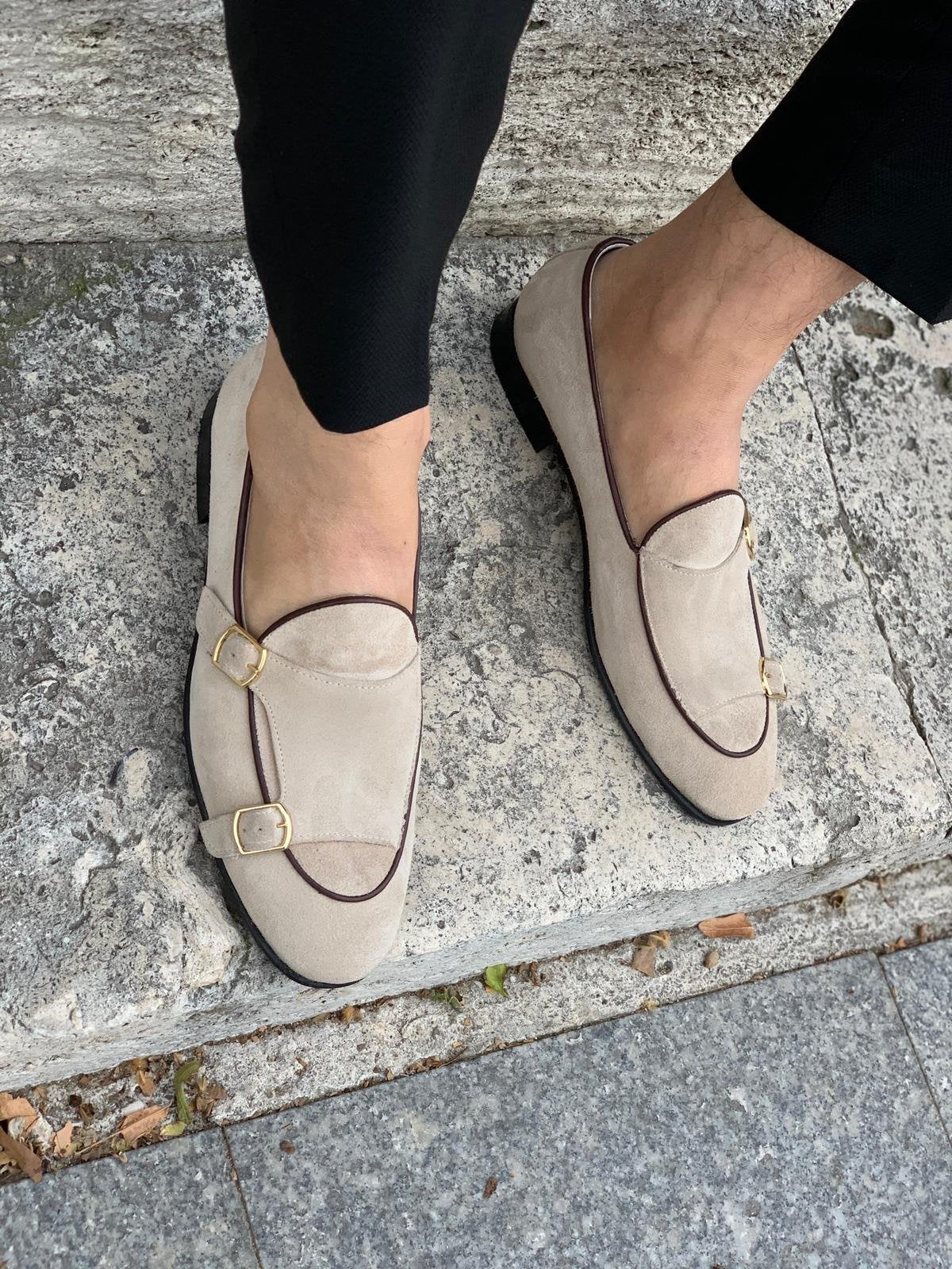 Stanoss Cream Buckle Shoes for Men