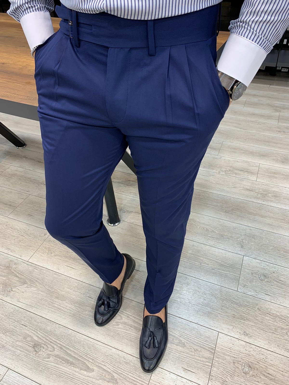 Jake Blue Double Pleated Buckled Slim Pants