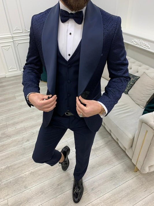 Lopez Navy Blue Slim Fit Tuxedo