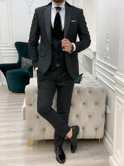 Forte Black Slim Fit Notch Lapel Wedding Suit