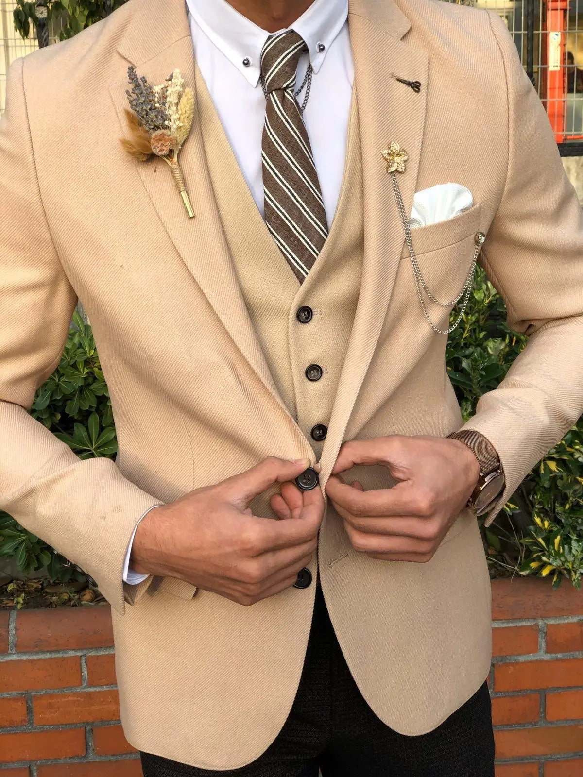 Multi Slim-Fit Suit Vest Beige for Effortless Elegance BOJONI