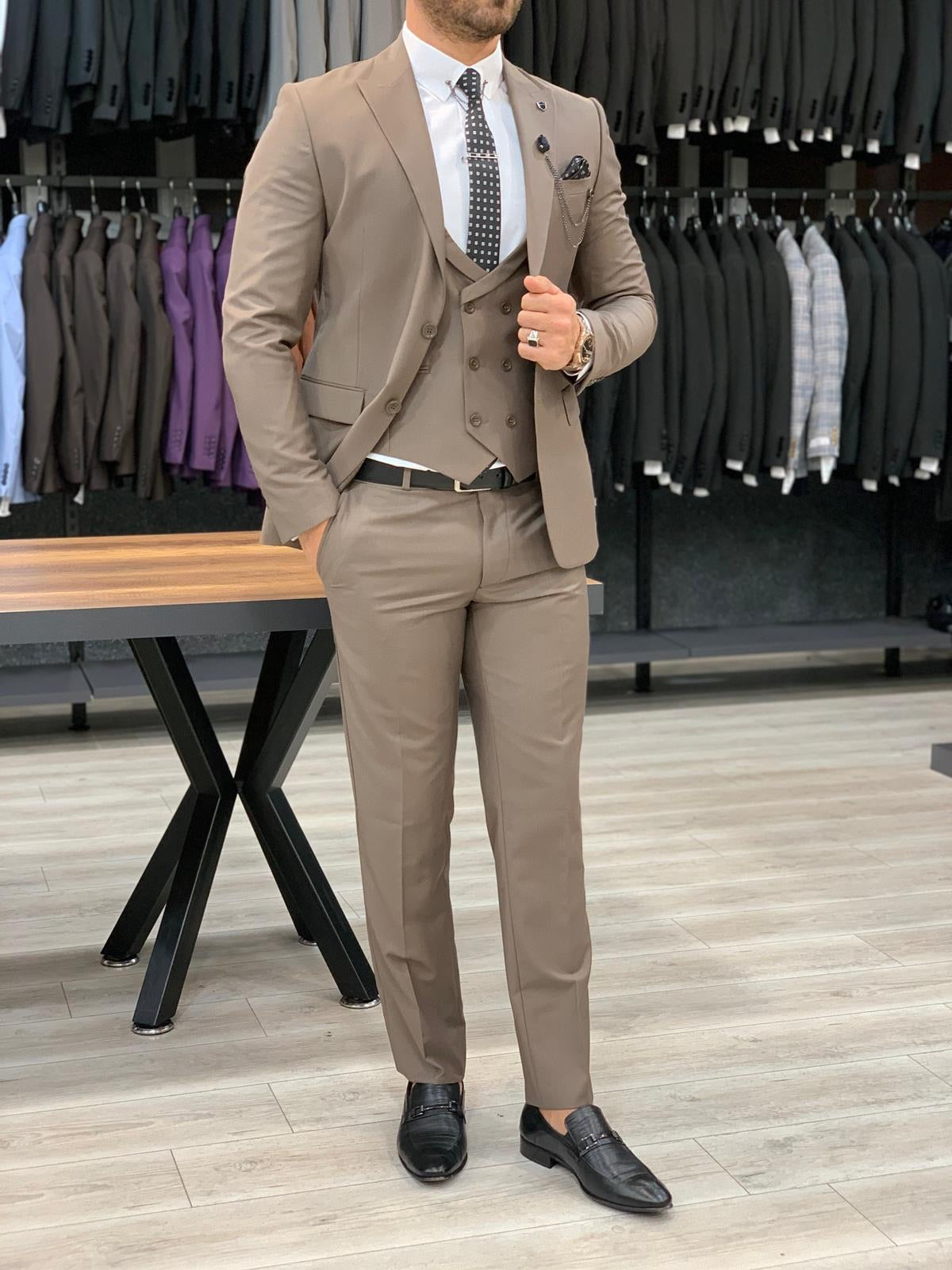 Eros Brown Slim Fit Wool Suit - Elevate Your Style BOJONI