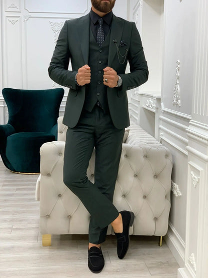 Eros Green Slim Fit Peak Lapel Suit - Elegant and Versatile BOJONI