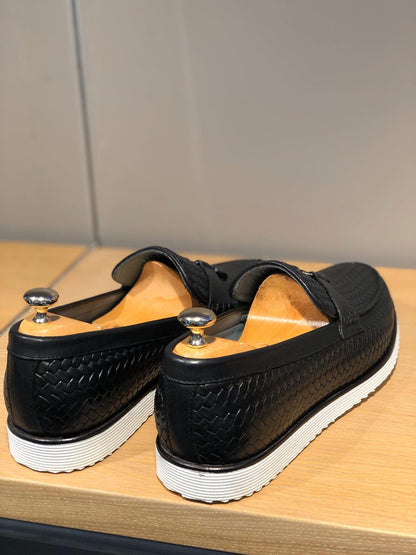 Odessa Black Woven Leather Tassel Loafer