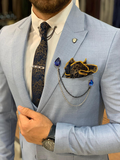 Eros Sky Blue Slim Fit Wool Suit for Every Occasion
