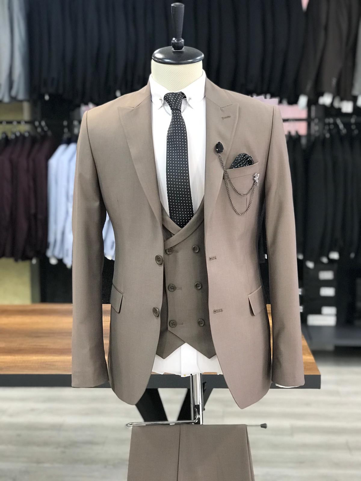 Eros Brown Slim Fit Wool Suit - Elevate Your Style BOJONI
