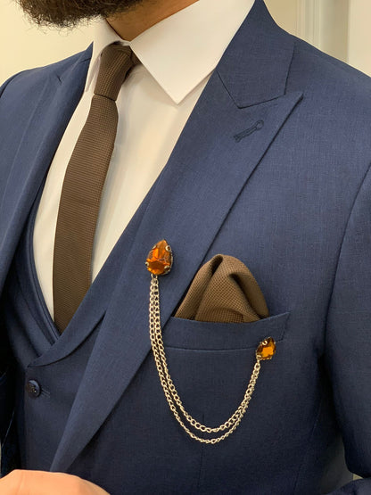 Stefano Navy Blue Slim Fit Suit - A Versatile Three-Piece Ensemble brabion