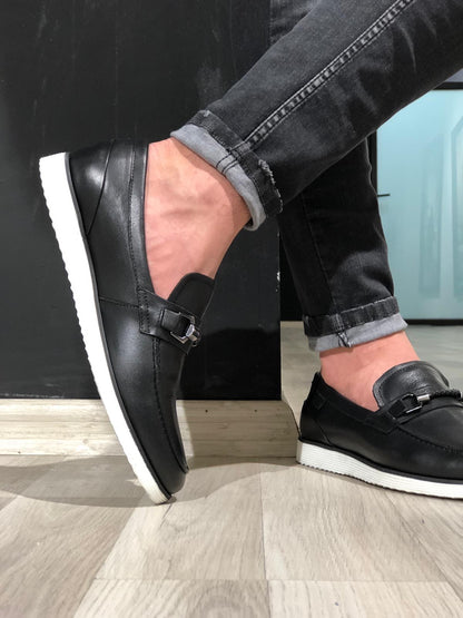 Heritage Buckle Detail Black Loafer
