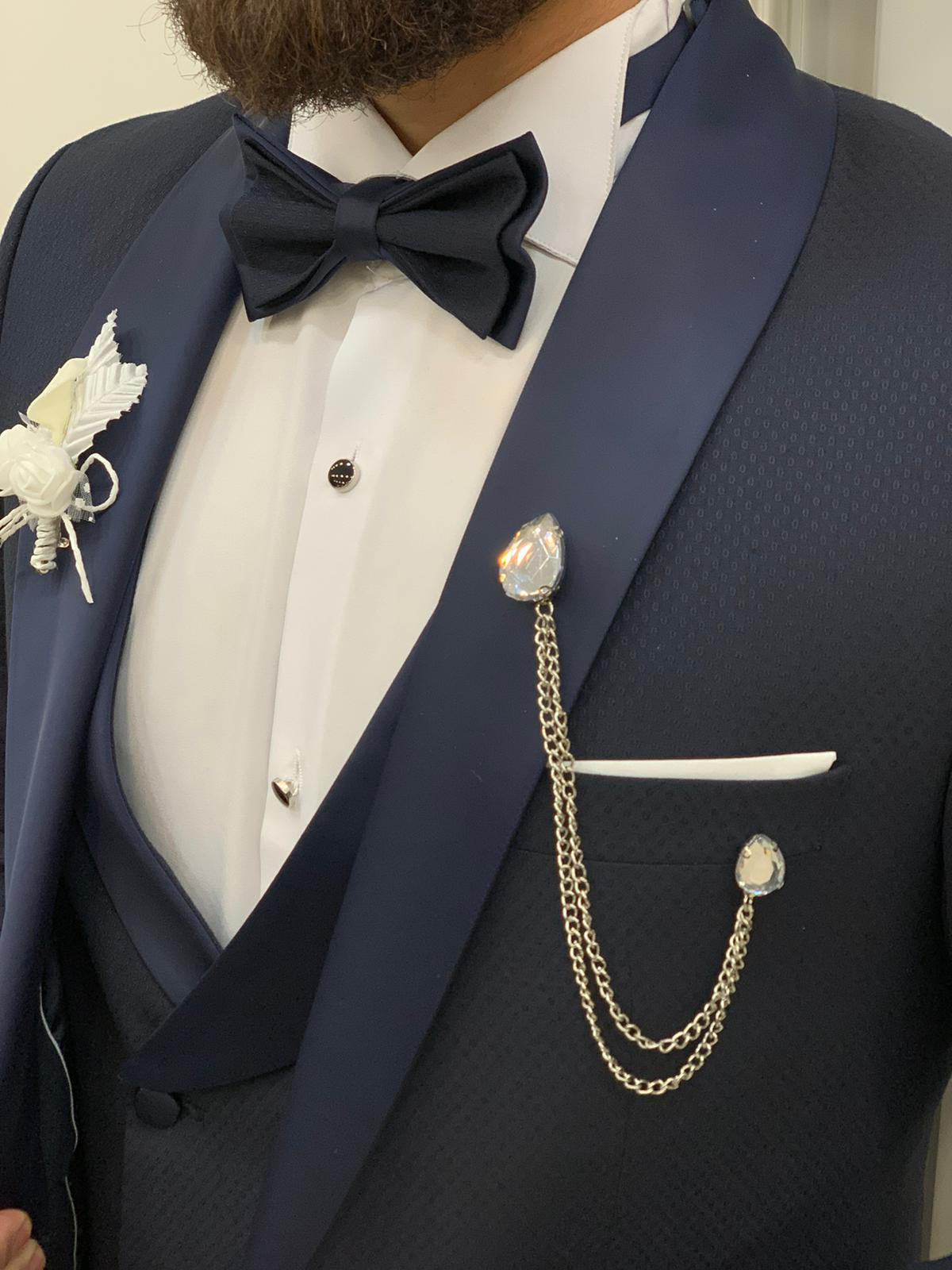 Avion Navy Blue Slim Fit Shawl Lapel Tuxedo