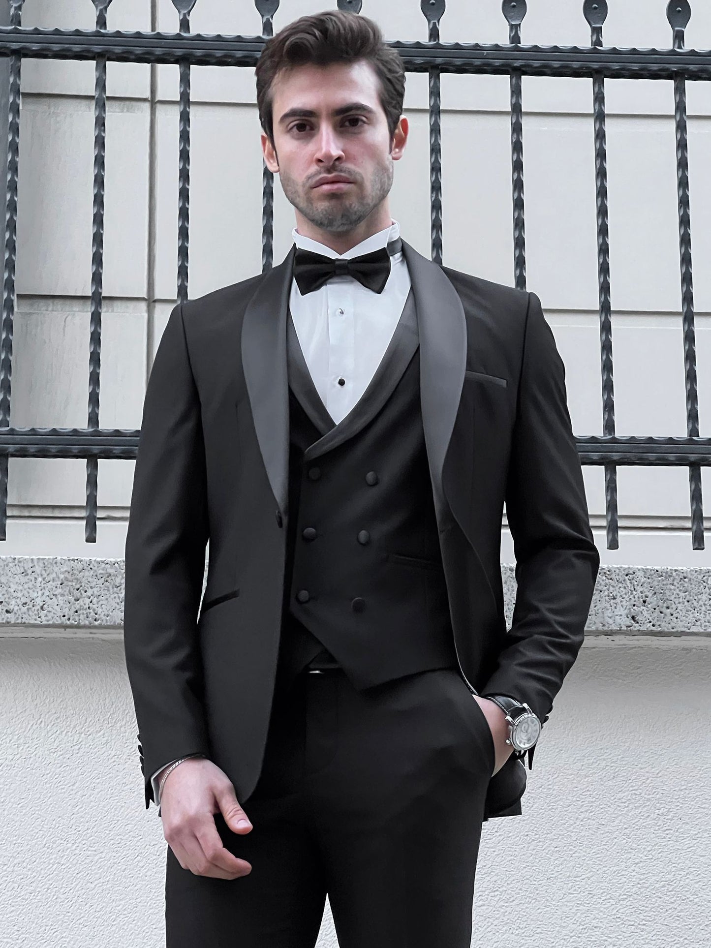 Enzo Black Shawl Lapel Slim Fit Tuxedo for Men