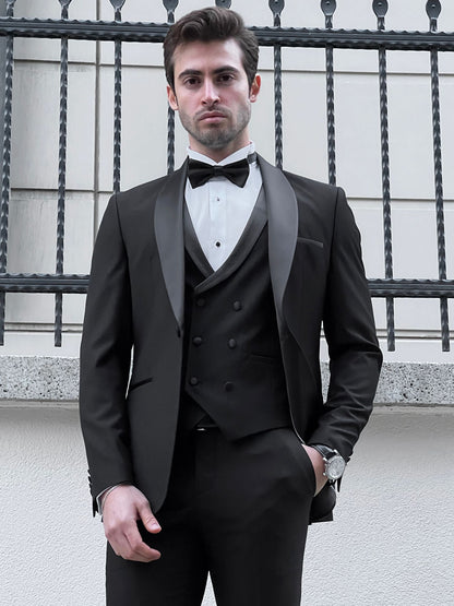 Enzo Black Shawl Lapel Slim Fit Tuxedo for Men
