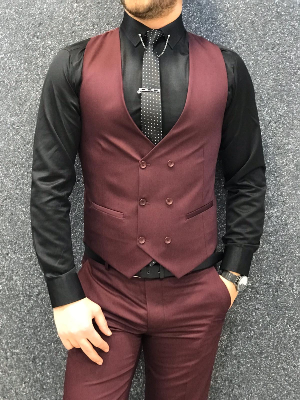 Lancaster Burgundy Slim Fit Suit - Timeless Elegance for Every Occasion brabion