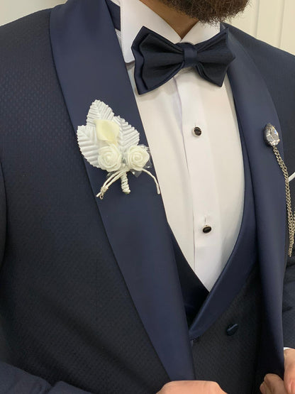 Avion Navy Blue Slim Fit Shawl Lapel Tuxedo