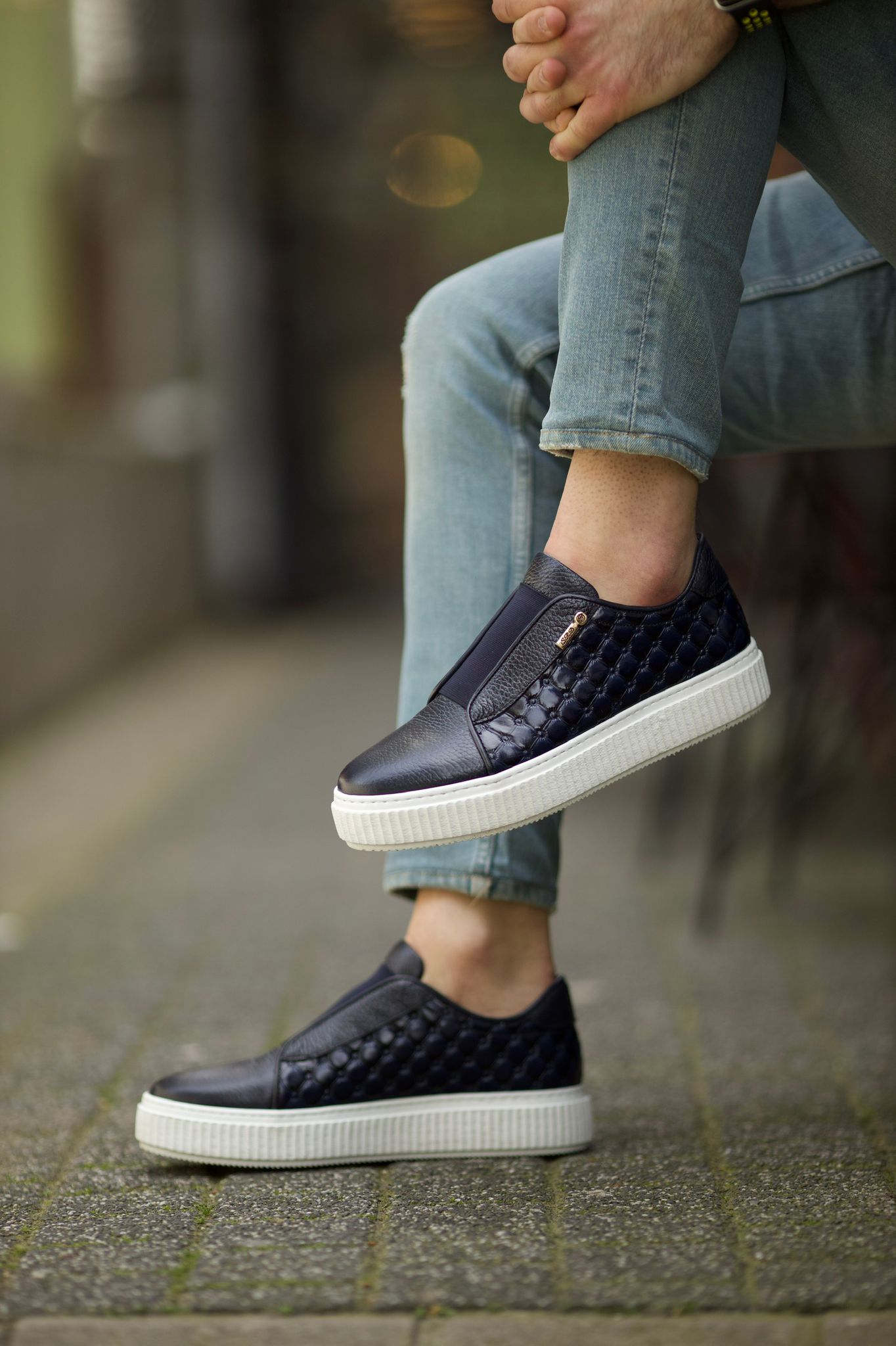 Naposi Eva Sole Lace Navy Blue Shoes - Elegant Leather Footwear for Men