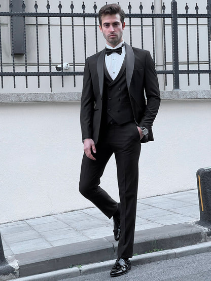 Enzo Black Shawl Lapel Slim Fit Tuxedo for Men
