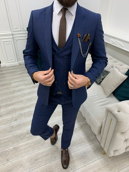 Stefano Navy Blue Slim Fit Suit - A Versatile Three-Piece Ensemble brabion