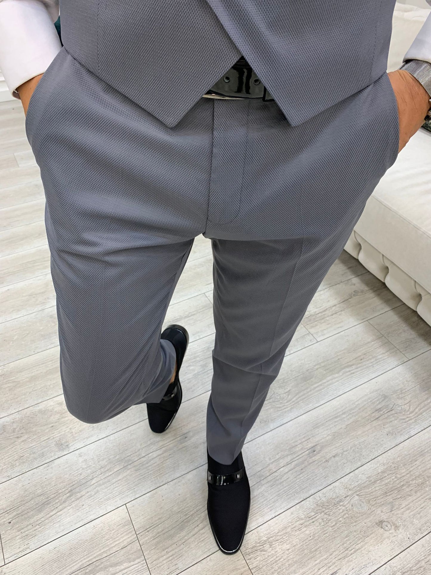 Infinite Gray Slim Fit Peak Lapel Tuxedo
