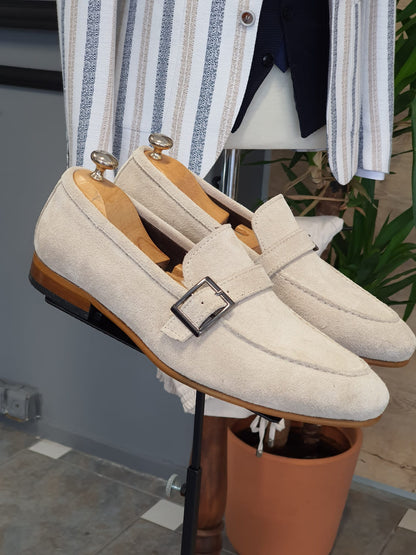 Stefano Beige Suede Buckle Loafers: Elevate Your Footwear Game