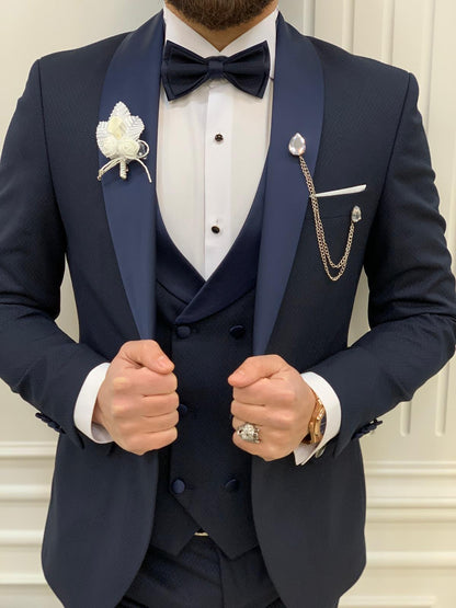 Avion Navy Blue Slim Fit Shawl Lapel Tuxedo