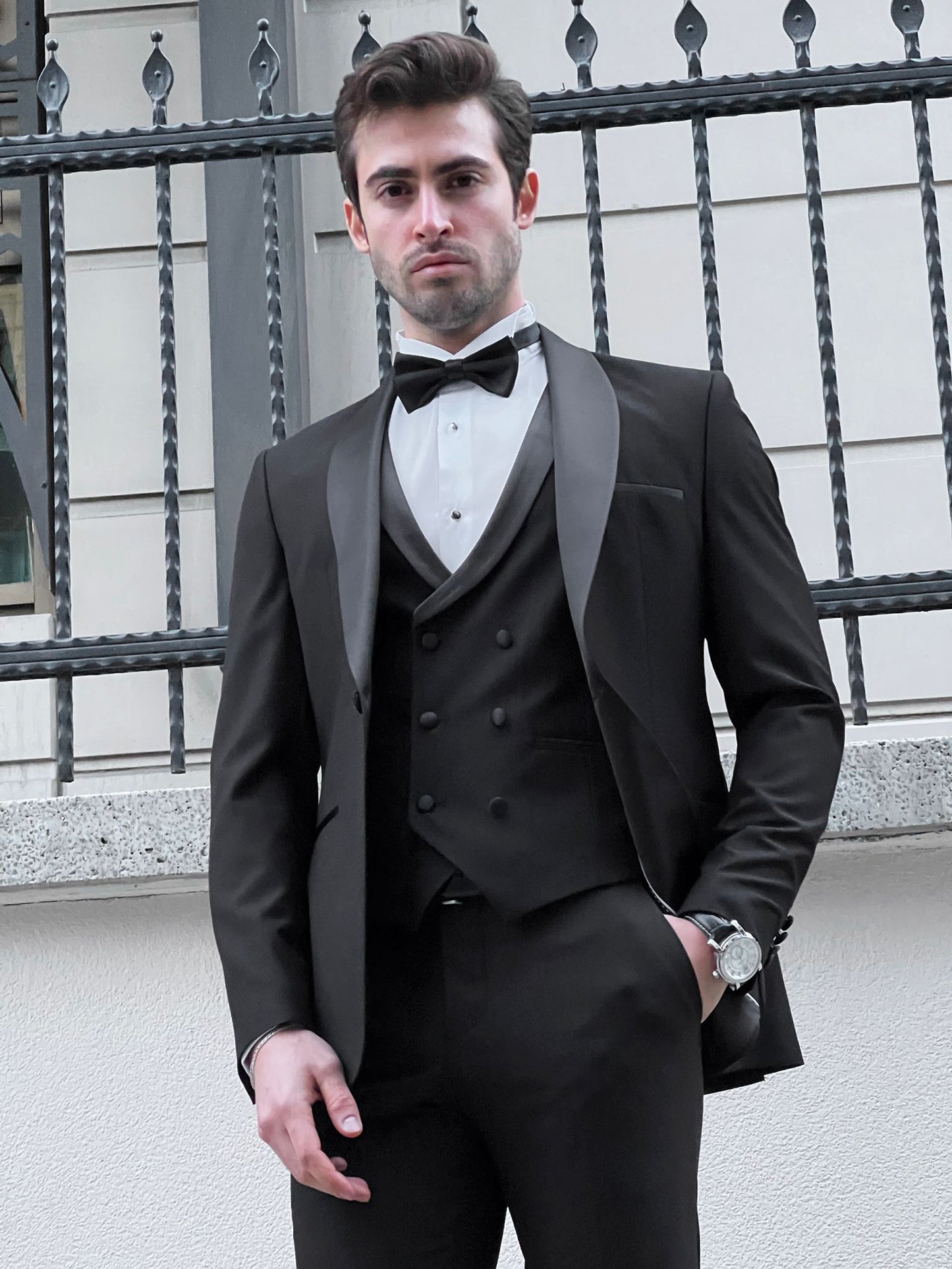 Enzo Black Shawl Lapel Slim Fit Tuxedo for Men