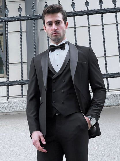 Enzo Black Shawl Lapel Slim Fit Tuxedo for Men